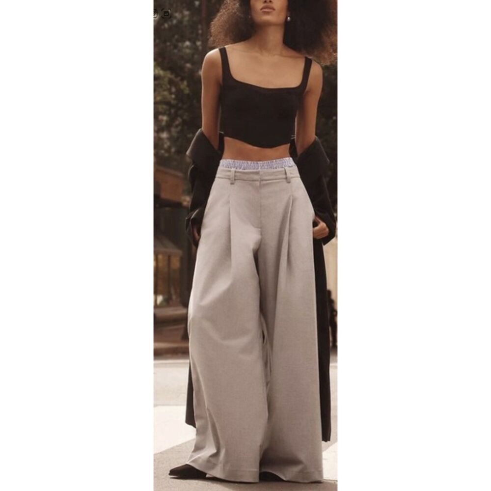 Maeve Boxer Detail Pleat-Front Wide-Leg Trousers XXS